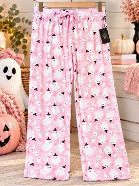 NWT Butter Soft Spooky Night Pink Ghost Pj Pants - Size Medium